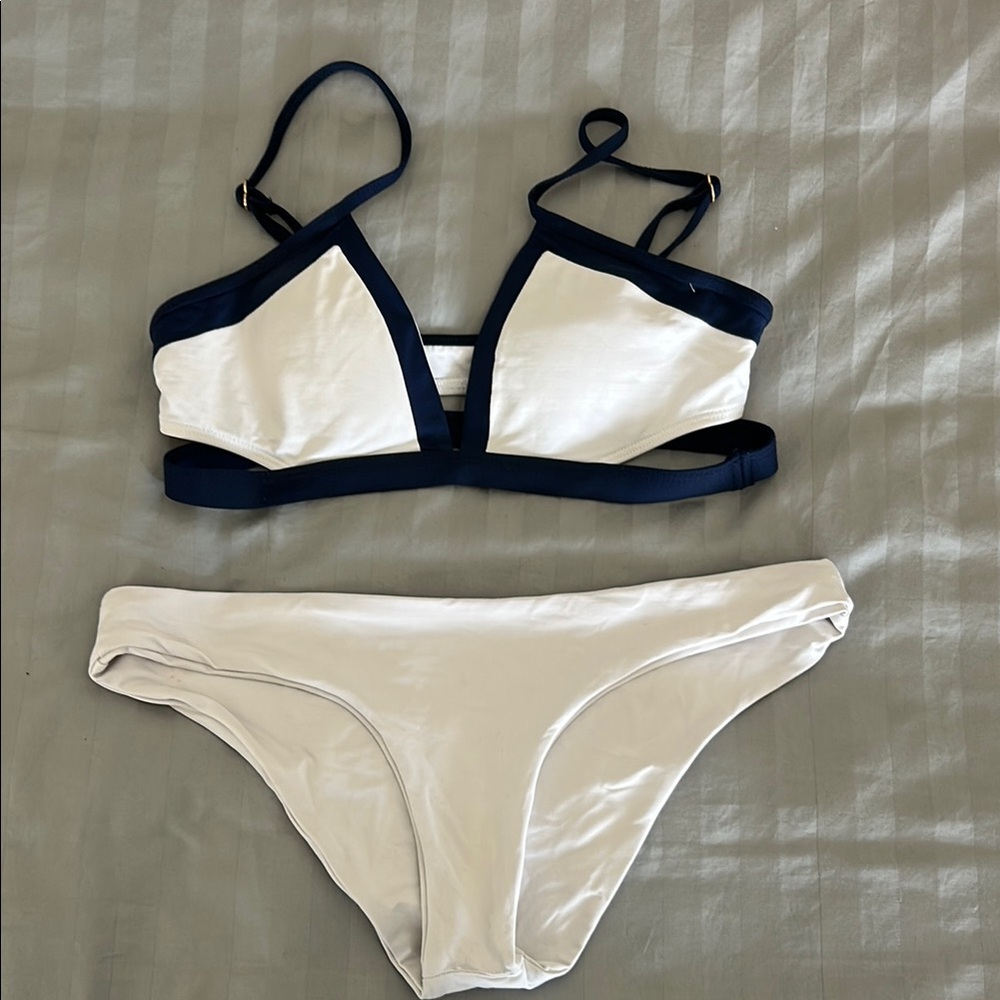 L*Space White and Navy Blue Bikini Set